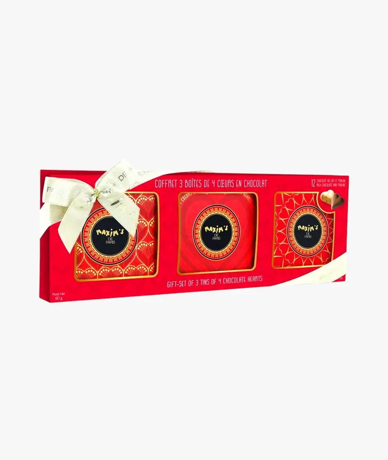 3 coffrets de 4 cœurs chocolat