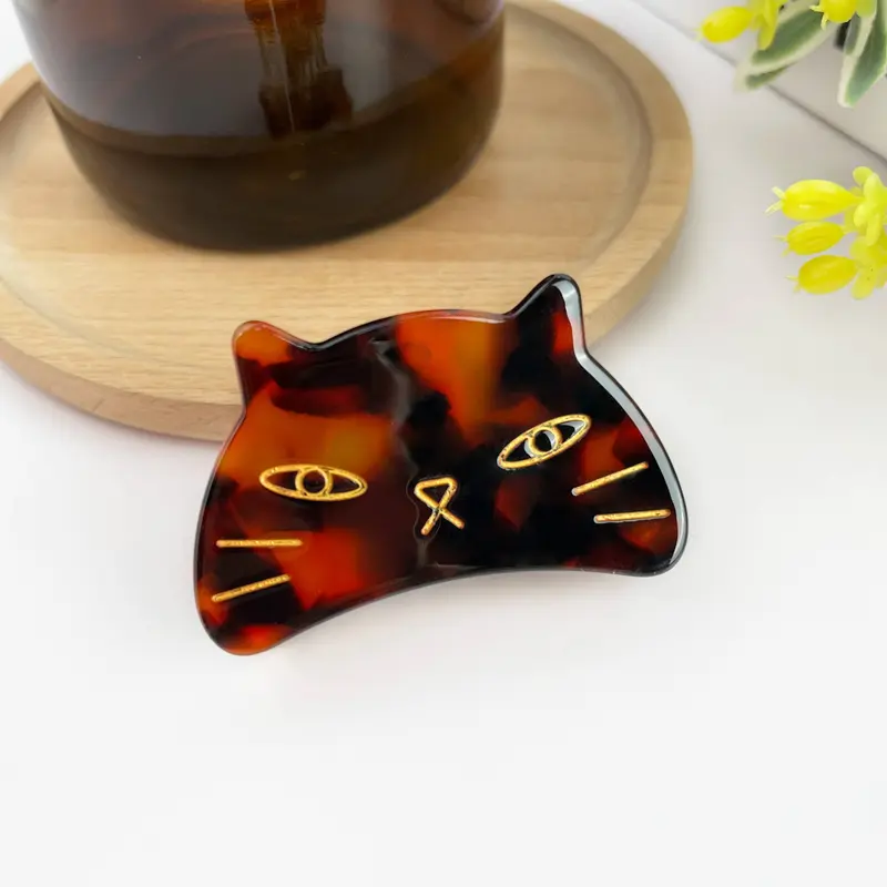 Barrette chat marron