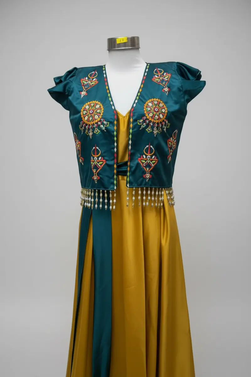 Ensemble Kabyle Moutarde & Vert canard Brodé
